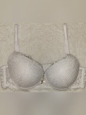 Juicy Couture White Lace Push Up Bra Women’s 36B Padded Underwire Y2K